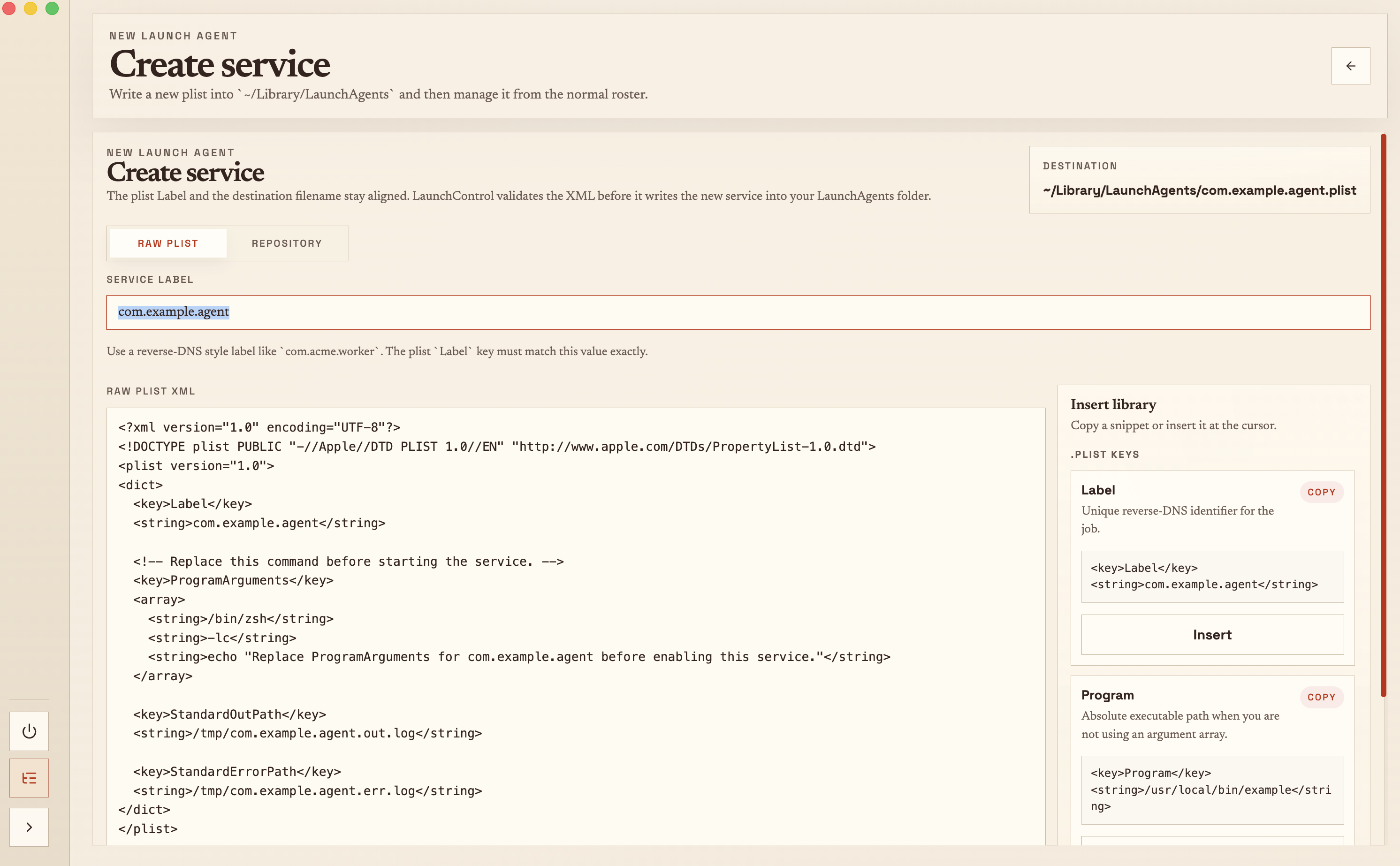 Create new service form